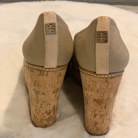 Tory Burch Canvas/Leather/Cork Heels Size 10 - Picture 3 of 5